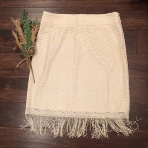 Cato size 10 cream pencil skirt with fringe on hem